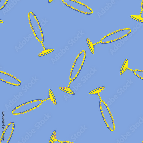 Bright seamless random pattern with yellow colored circus ring print. Blue background. Hoop backdrop.