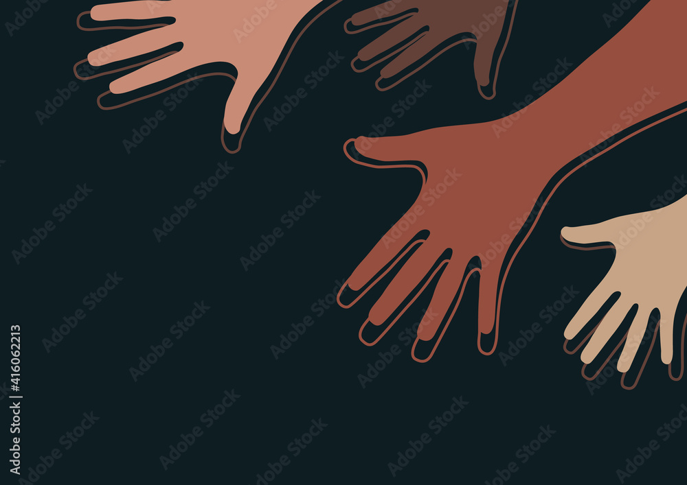 Raised hands, open palms. The concept of charity, volunteering, love, kindness, equality, racial and social issues. Vector illustration Raised hands, open palms. The concept of charity, volunteering, love, kindness, equality, racial and social issues. Vector illustration