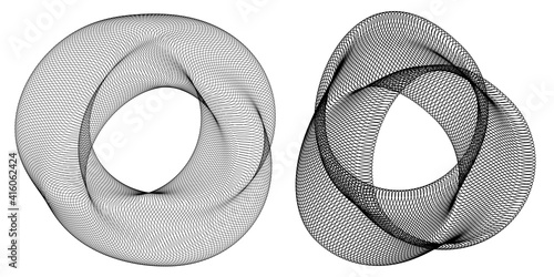 Design elements. Wave of many purple lines circle ring. Abstract vertical wavy stripes on white background isolated. Vector illustration EPS 10. Colourful waves with lines created using Blend Tool