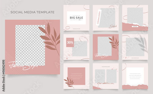 social media template banner blog fashion sale promotion. fully editable instagram and facebook square post frame puzzle organic sale poster. red white brown floral vector background