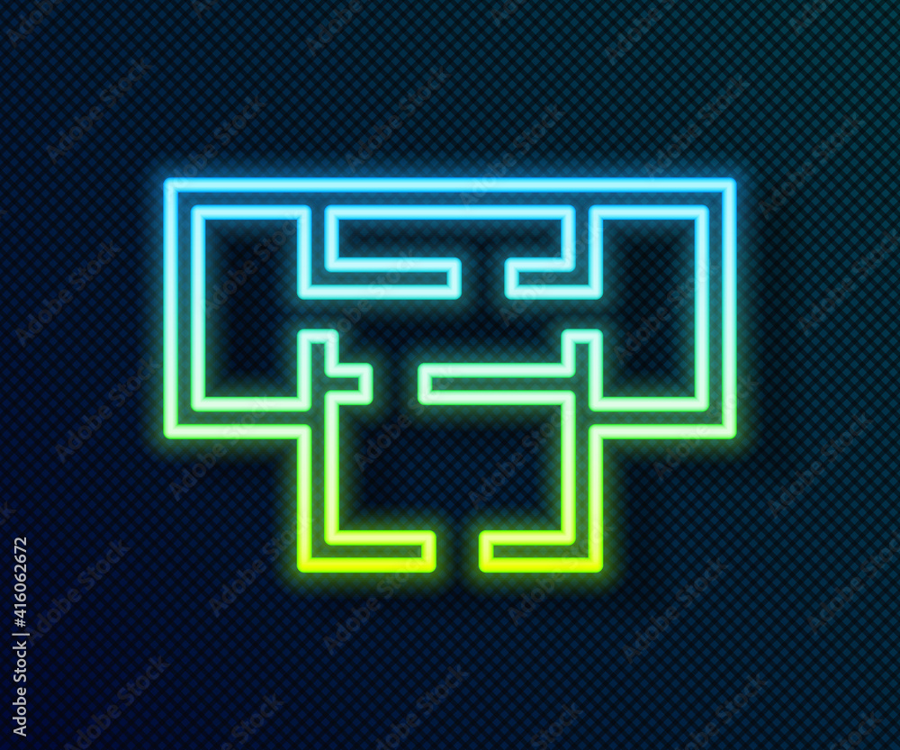Glowing neon line House plan icon isolated on black background. Vector. Glowing neon line House plan icon isolated on black background. Vector.