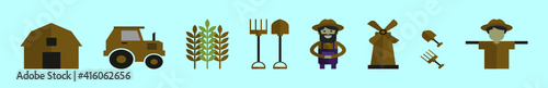 set of peasant and tools cartoon icon design template with various models. vector illustration isolated on blue background