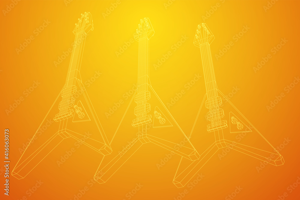 Electric guitar musical instrument. Wireframe low poly mesh vector illustration. Electric guitar musical instrument. Wireframe low poly mesh vector illustration.
