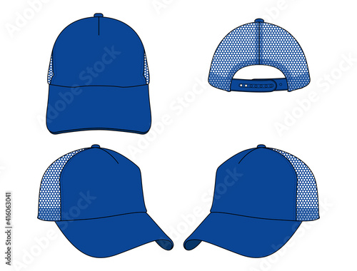 Blue Mesh Trucker Cap With Adjustable Snap back Vector.