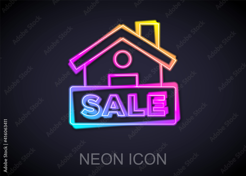 Glowing neon line Hanging sign with text Sale icon isolated on black background. Signboard with text Sale. Vector. Glowing neon line Hanging sign with text Sale icon isolated on black background. Signboard with text Sale. Vector.