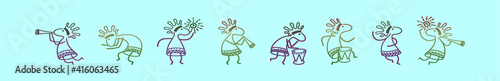 set of kokopelli cartoon icon design template with various models. vector illustration isolated on blue background