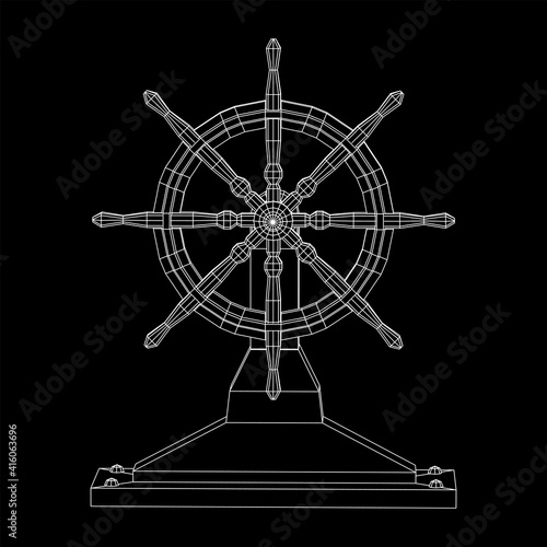 Ship steering wheel. Marine rudder. Wireframe low poly mesh vector illustration. © newb1