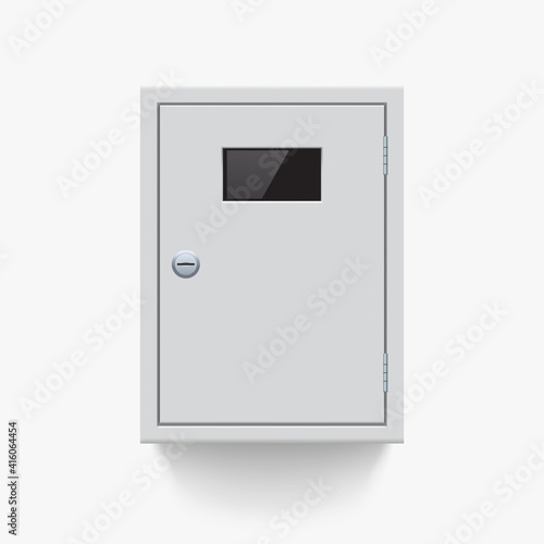 electric white metal box on white back