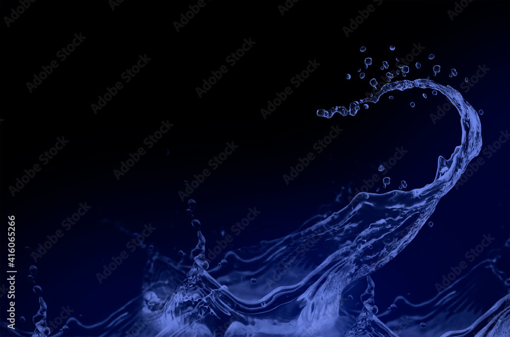 Beautiful blue water splashes in the dark