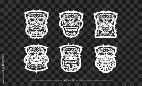 Polynesia Mask Pattern Set. The contour of the face or mask of a warrior. Template for print, t-shirt or tattoo.