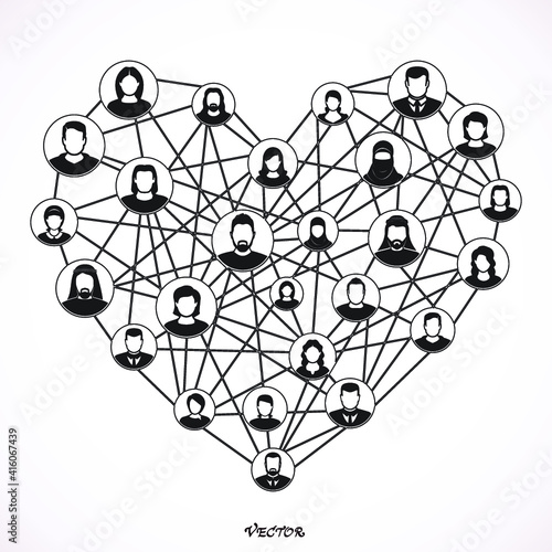Social love: A heart made of icons to express love people in social media