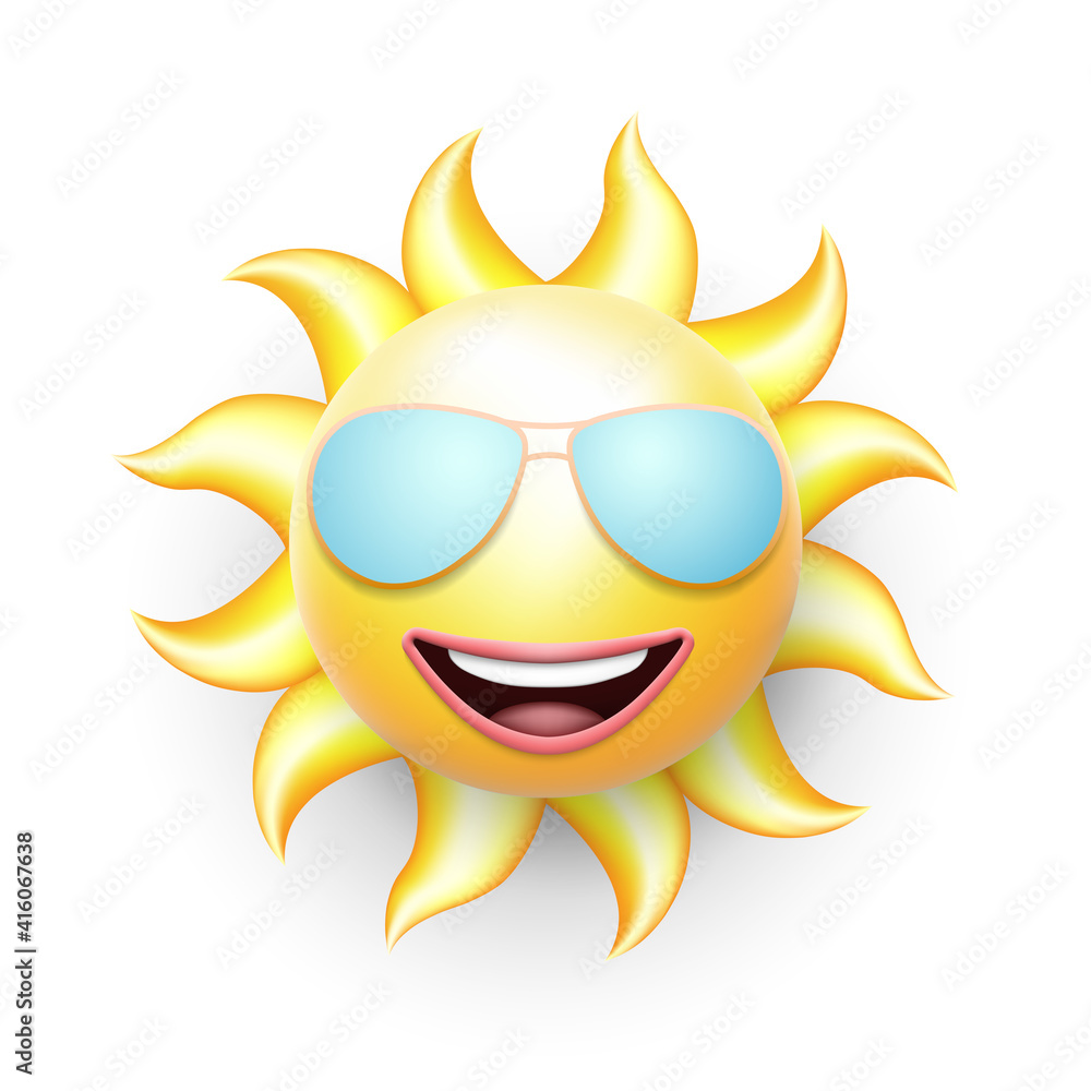 Smiley smiling sun in sunglasses.