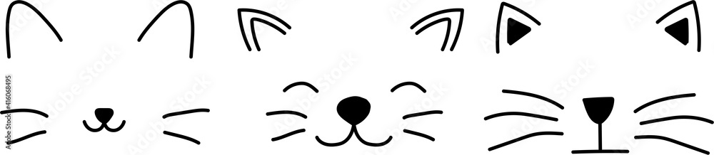 Set of minimalistic cat faces (art line) cartoon style with no background in black white color Set of minimalistic cat faces (art line) cartoon style with no background in black white color
