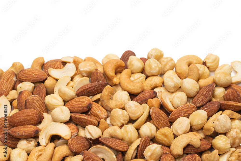 Mix of nuts isolated on white background. Top view. Mix of nuts isolated on white background. Top view.
