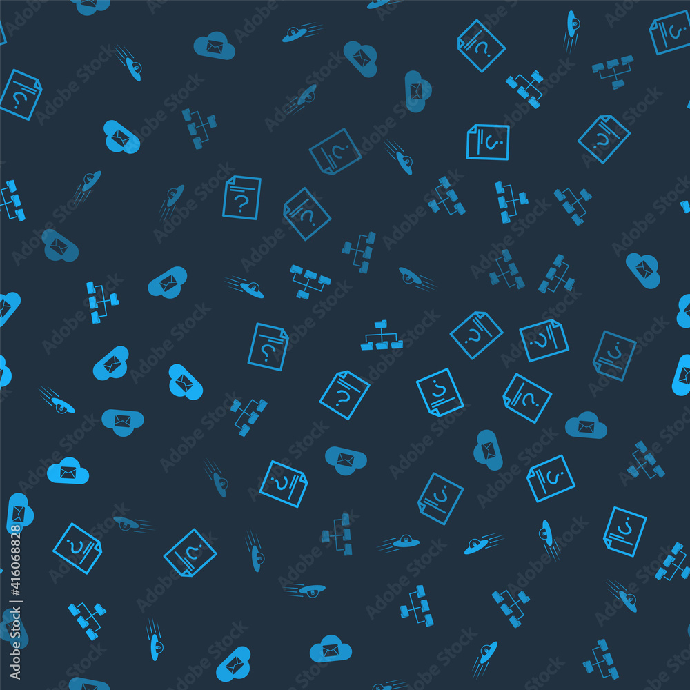 Set UFO flying spaceship and alien, Unknown document, Folder tree and Cloud mail server on seamless pattern. Vector. Set UFO flying spaceship and alien, Unknown document, Folder tree and Cloud mail server on seamless pattern. Vector.