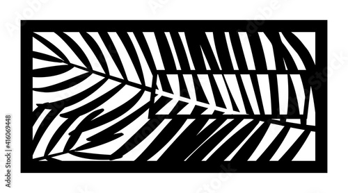 Tropical palm leaf laser cut pattern. Decorative panel, screen,wall. Vector tropical leaves cnc panel for laser cutting. Template for interior partition, room divider, privacy fence