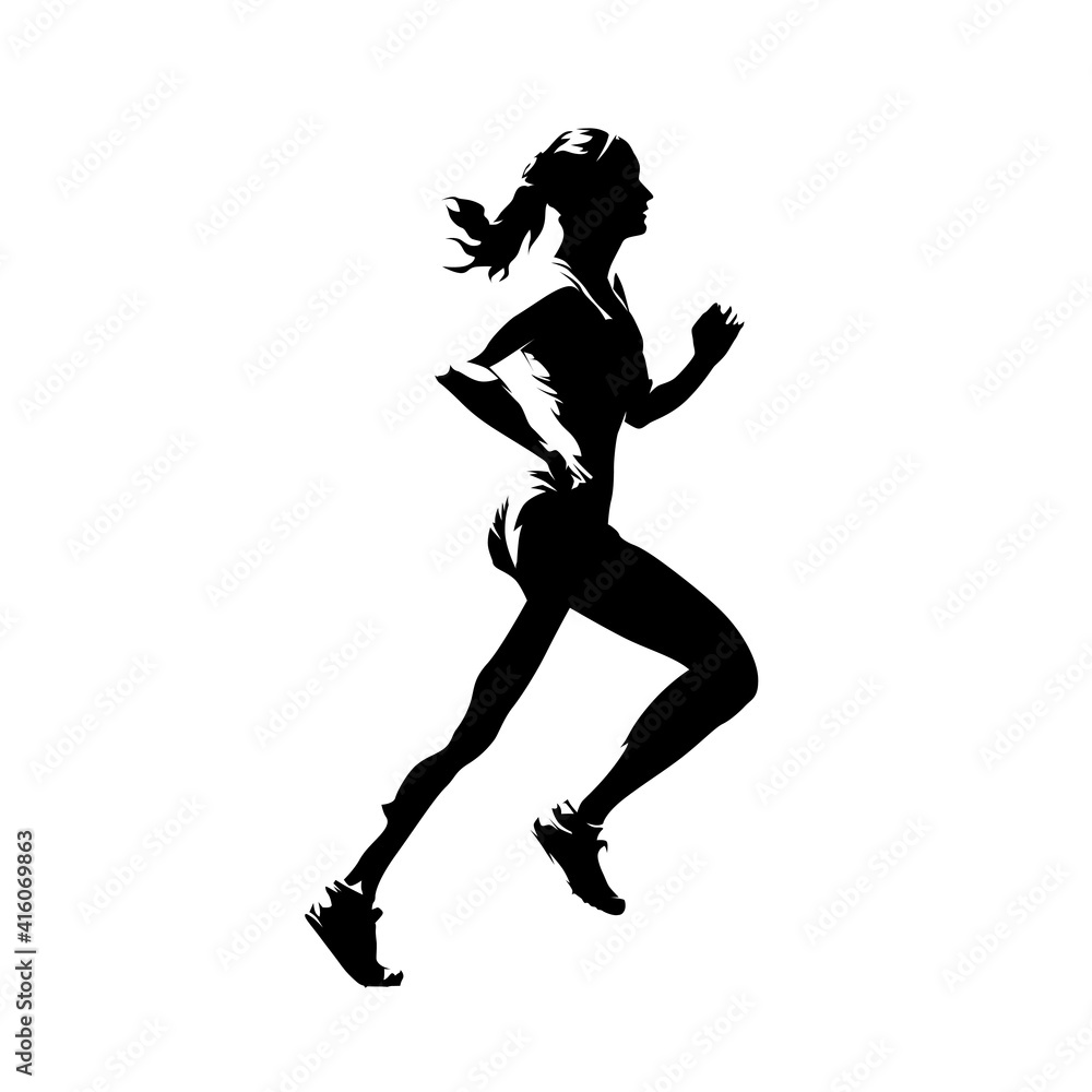 Run, running woman, side view. Abstract isolated vector silhouette Run, running woman, side view. Abstract isolated vector silhouette