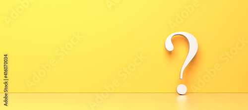 White question mark on yellow background with empty copy space on left side, FAQ Concept. 3D Rendering
