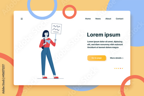 Woman holding megaphone. Protest activist showing placard flat vector illustration. Conflict, movement, campaign concept for banner, website design or landing web page