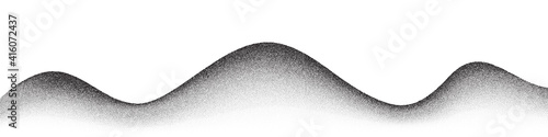 Dotwork mountain pattern vector background. Black noise stipple dots. Sand grain effect. Dots grunge banner. Abstract noise dotwork mountain. Stipple circles. Stochastic dotted vector background.
