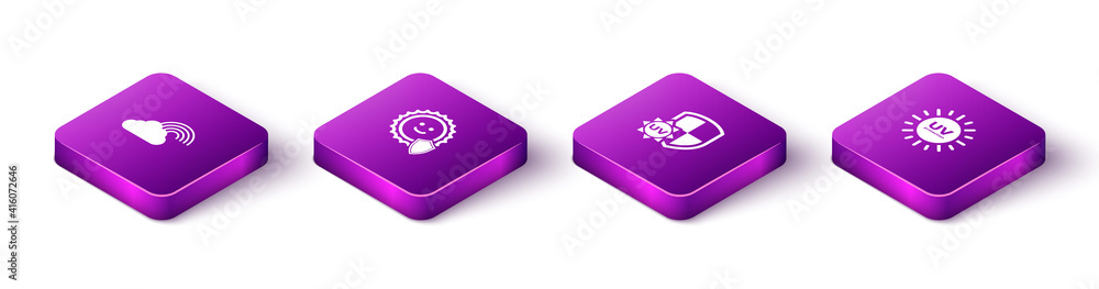 Set Isometric Rainbow with cloud, UV protection, and icon. Vector. Set Isometric Rainbow with cloud, UV protection, and icon. Vector.