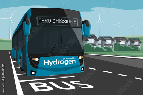 A hydrogen fuel cell bus concept. Vector illustration