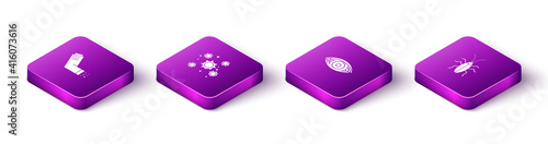 Set Isometric Inhaler, Bacteria, Reddish eye allergic conjunctivitis and Cockroach icon. Vector.