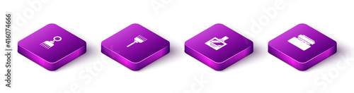 Set Isometric Hairbrush, , Aftershave and Cream or lotion cosmetic tube icon. Vector.