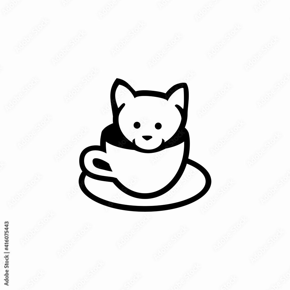 Fototapeta premium beverage cup logo with cat inside in negative space style, suitable for restaurant and cafe logos. 