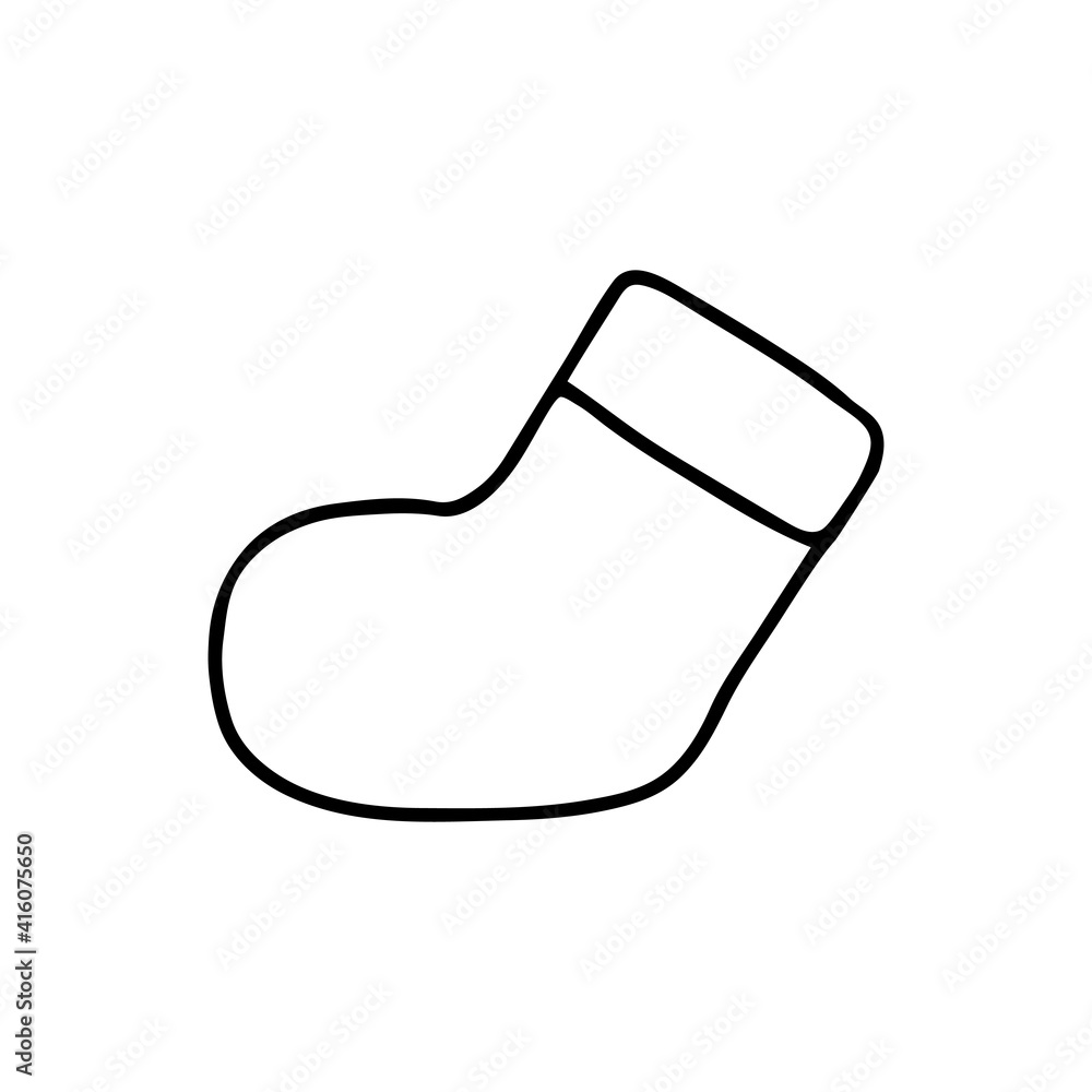 Illustration of a black knitted sock or felt boot isolated on a white background looks like a christmas sock for decoration Illustration of a black knitted sock or felt boot isolated on a white background looks like a christmas sock for decoration