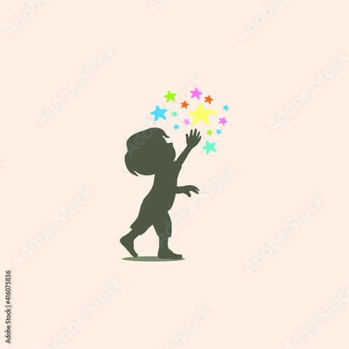 Creative Children Reaching Star Education Logo in Isolated Background