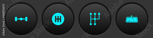 Set Chassis car, Gear shifter, and Car mirror icon. Vector.