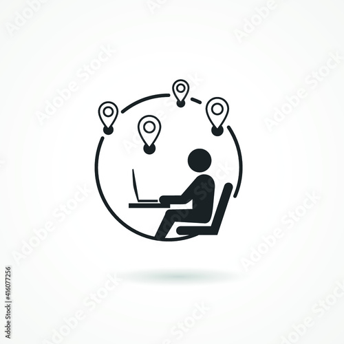 Symbol of Work from anywhere. Professionals are working on laptop. Man with and globe behind. Concept of remote working and lifestyle digital anywhere.-Vector