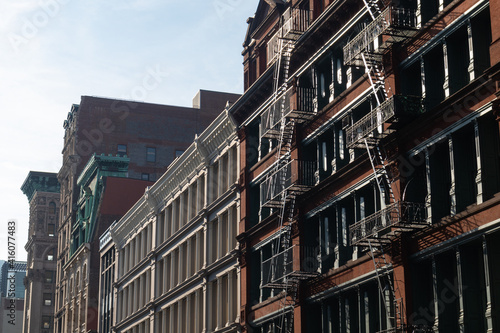 Row of Beautiful Colorful Old Buildings along a Street in SoHo of New York City