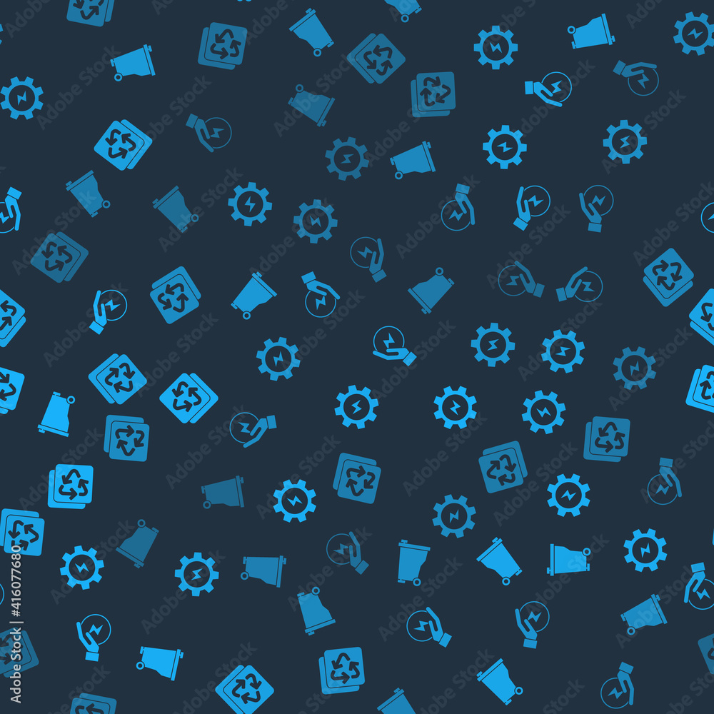 Set Trash can, Gear and lightning, Lightning bolt and Recycle on seamless pattern. Vector. Set Trash can, Gear and lightning, Lightning bolt and Recycle on seamless pattern. Vector.