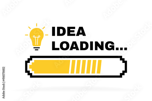 Idea loading concept with light bulb and loading bar. Big idea, innovation and creativity. Vector illustration