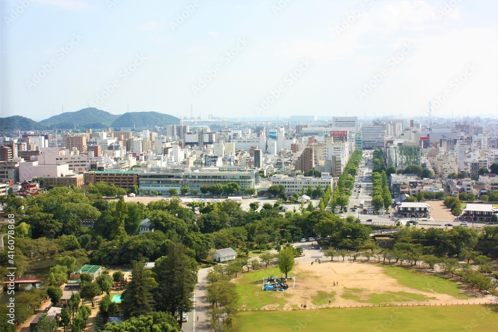Aerial city landscape from Himeji Castle (Himejijo) in Hyogo prefecture, Japan - 姫路城からの眺望 兵庫県 姫路市 日本