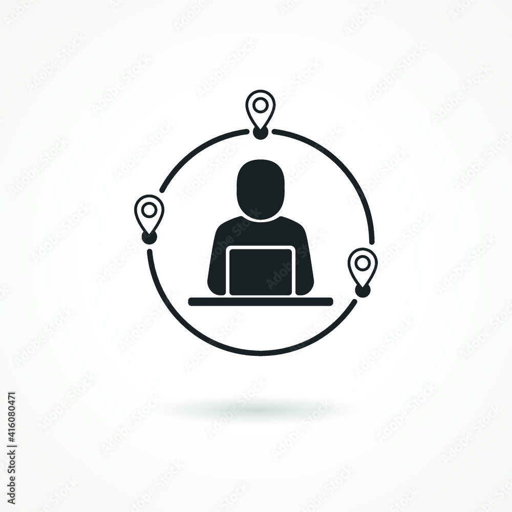 Symbol of Work from anywhere. Professionals are working on laptop. Man with and globe behind. Concept of remote working and lifestyle digital anywhere.-Vector Symbol of Work from anywhere. Professionals are working on laptop. Man with and globe behind. Concept of remote working and lifestyle digital anywhere.-Vector