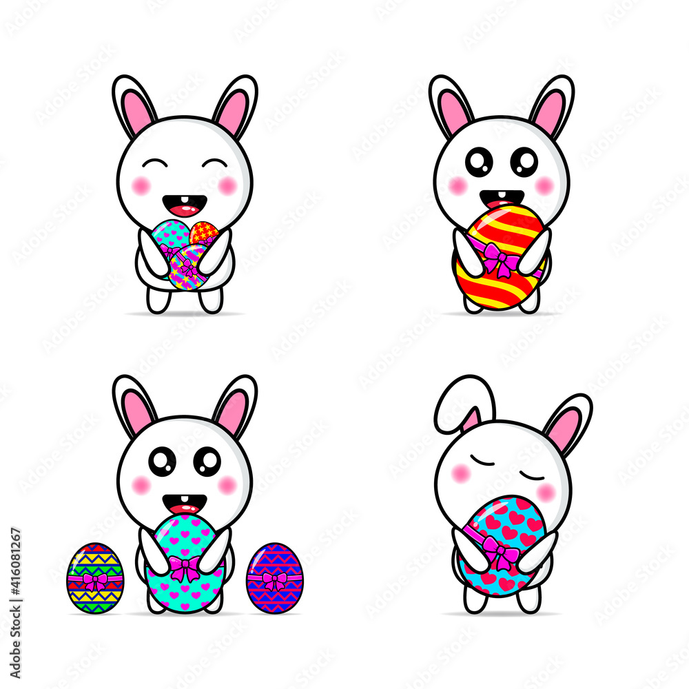 Set cute rabbit bring easter eggs illustration design kawaii