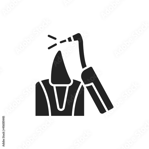 Animal teeth treatment black glyph icon. Isolated vector element. Outline pictogram for web page, mobile app, promo.