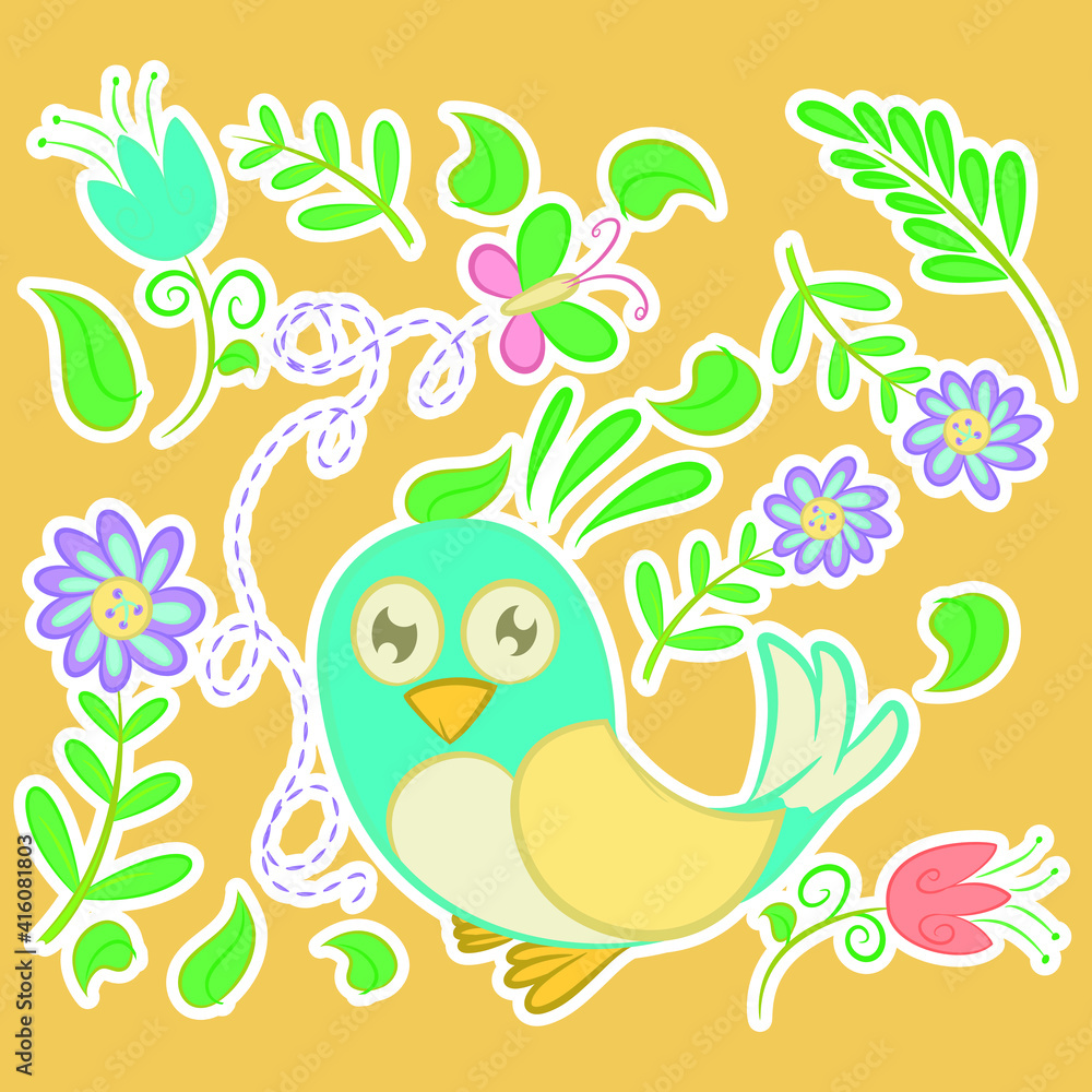 Naklejka premium Illustration vector cute dove with text and background for fashion design