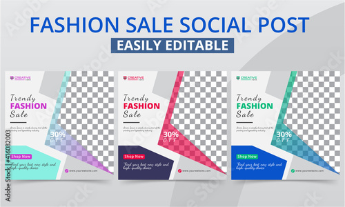 Premium Fashion Sale Social Media Post for the shop owner new arrival & clothing collection promotion. Modern geometric garments shop sales social layouts square web banner digital marketing vector.