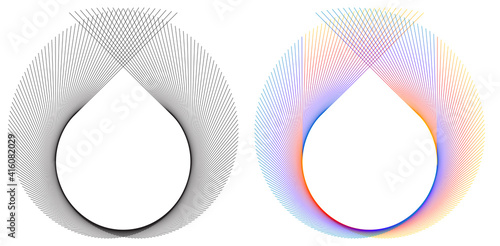 Design elements. Wave of many purple lines circle ring. Abstract vertical wavy stripes on white background isolated. Vector illustration EPS 10. Colourful waves with lines created using Blend Tool