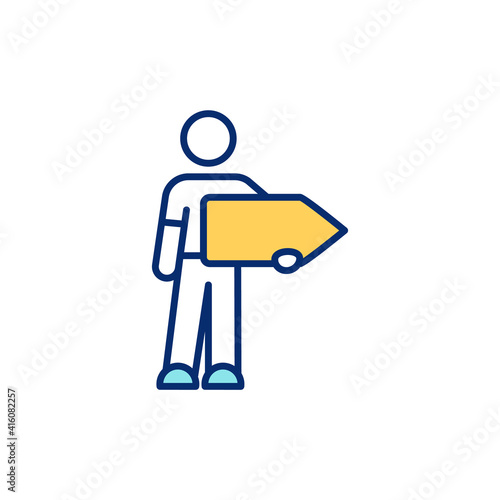 Thumbing RGB color icon. Hitching. Free rides from passing vehicles. Soliciting ride by standing at road edge. Fastest option for destination reaching. Auto-stop. Isolated vector illustration