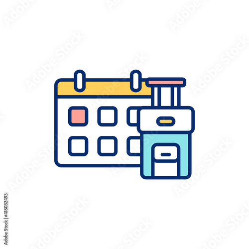 Early booking RGB color icon. Booking holidays in advance. Tourism industry. Peak seasons. Advance reservation in hotel. Paying for hotel room before arrival. Isolated vector illustration