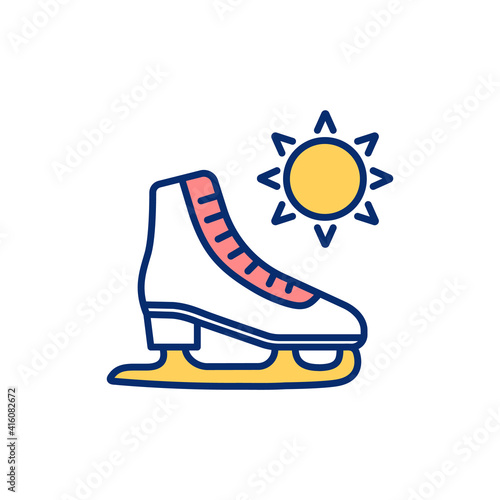 Ice skating RGB color icon. Metal-bladed ice skates. Low season. Recreational activity  sport. Figure skating lesson. Gliding on skates. Performing freestyle movements. Isolated vector illustration
