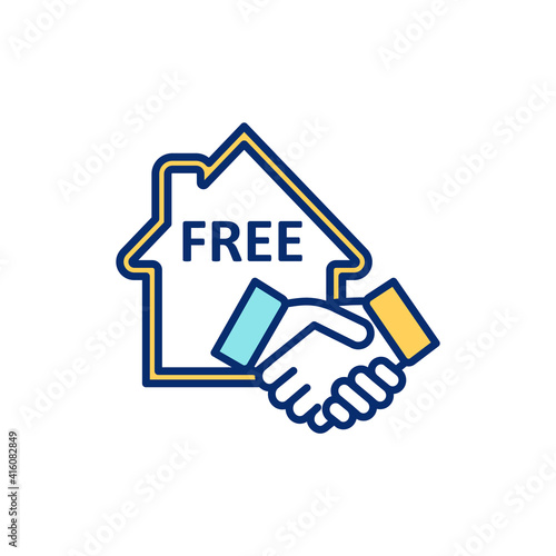 Homestay accommodation RGB color icon. Home rentals. Hospitality and free lodging. Staying in spare room. Renting private spaces. Welcoming guest into local house. Isolated vector illustration