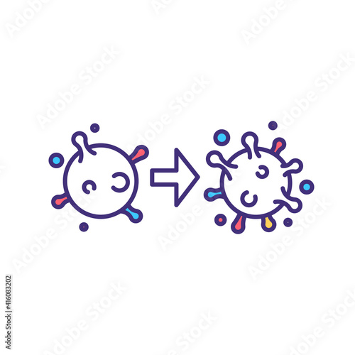 Virus mutation RGB color icon. Genetic diversity creation. Coronavirus variants. Viruses production with new antigenic determinants. Alteration in genetic material. Isolated vector illustration