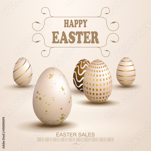 Easter light beige design, set of patterned eggs
