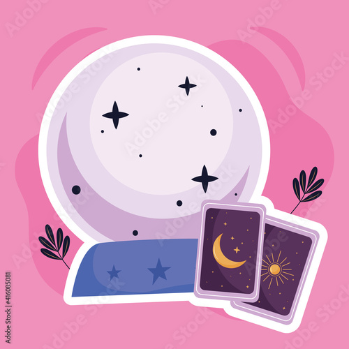crystal ball with divination cards esoteric icons vector illustration design photo